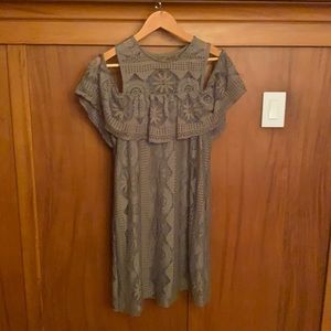 Francesca's off the shoulder Olive green lace dress